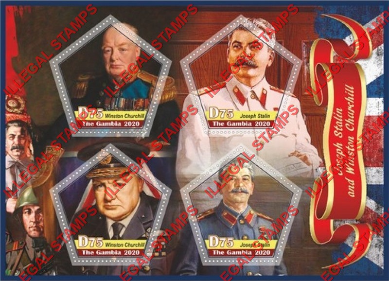 Gambia 2020 Joseph Stalin and Winston Churchill Illegal Stamp Souvenir Sheet of 4
