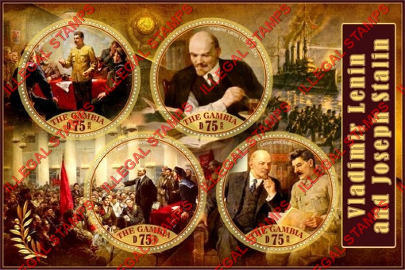 Gambia 2020 Lenin and Stalin (different) Illegal Stamp Souvenir Sheet of 4