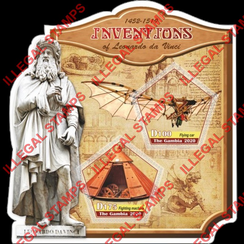 Gambia 2020 Leonardo da Vinci Inventions Illegal Stamp Souvenir Sheet of 2
