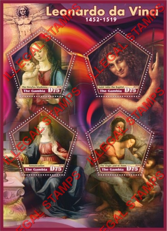 Gambia 2020 Leonardo da Vinci Paintings Illegal Stamp Souvenir Sheet of 4