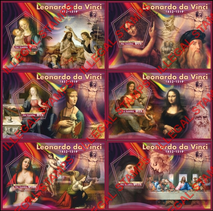 Gambia 2020 Leonardo da Vinci Paintings Illegal Stamp Souvenir Sheets of 1