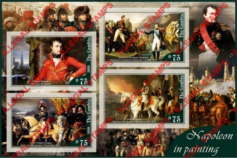 Gambia 2020 Napoleon in Paintings Illegal Stamp Souvenir Sheet of 4