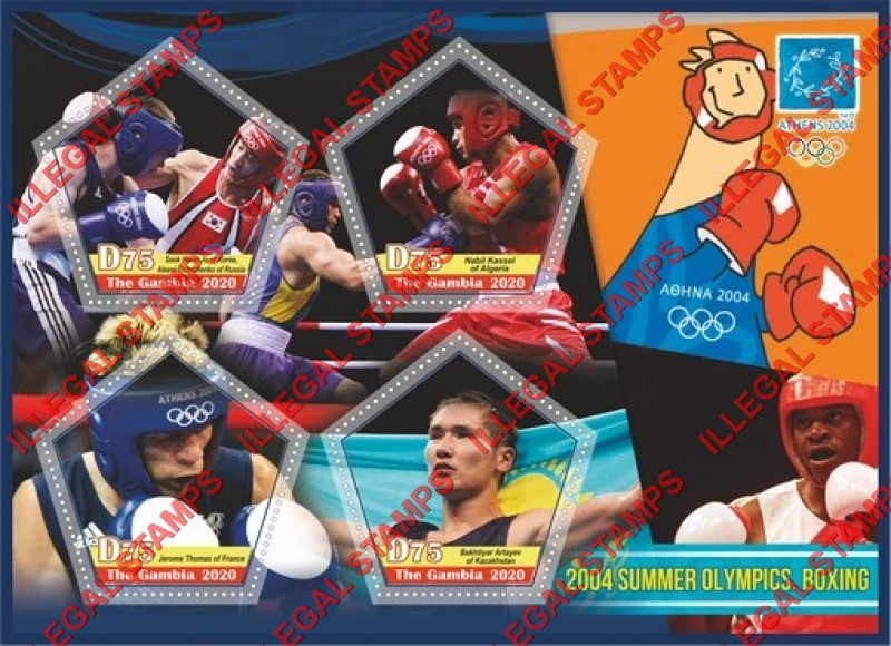 Gambia 2020 Olympic Games in Athens in 2004 Boxing Illegal Stamp Souvenir Sheet of 4