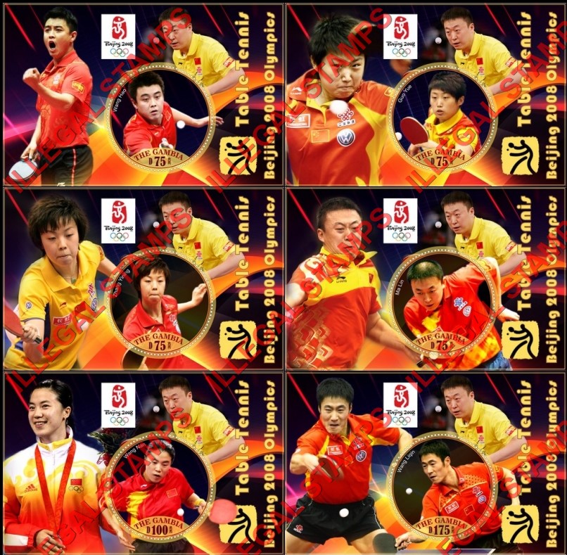 Gambia 2020 Olympic Games in Beijing in 2008 Table Tennis (different) Illegal Stamp Souvenir Sheets of 1