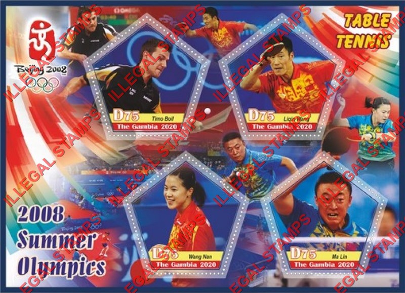Gambia 2020 Olympic Games in Beijing in 2008 Table Tennis Illegal Stamp Souvenir Sheet of 4