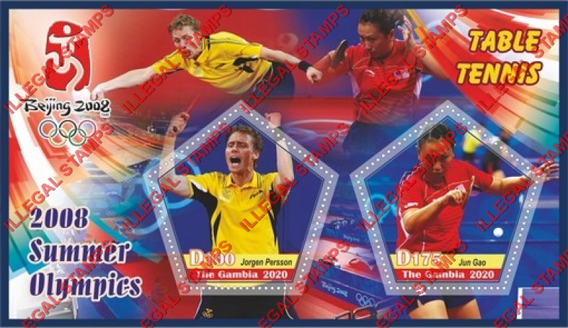 Gambia 2020 Olympic Games in Beijing in 2008 Table Tennis Illegal Stamp Souvenir Sheet of 2