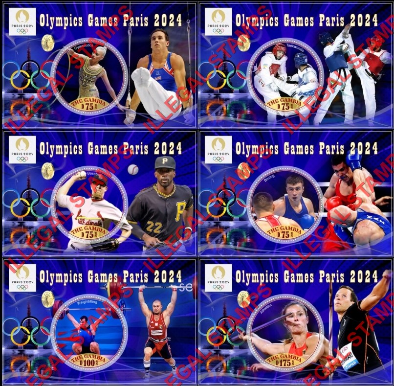 Gambia 2020 Olympic Games in Paris in 2024 Illegal Stamp Souvenir Sheets of 1
