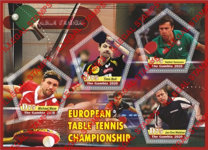 Gambia 2020 Table Tennis European Championship Illegal Stamp Souvenir Sheet of 4