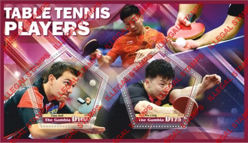 Gambia 2020 Table Tennis Players Illegal Stamp Souvenir Sheet of 2