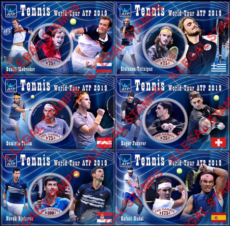 Gambia 2020 Tennis World Tour ATP in 2019 Illegal Stamp Souvenir Sheets of 1
