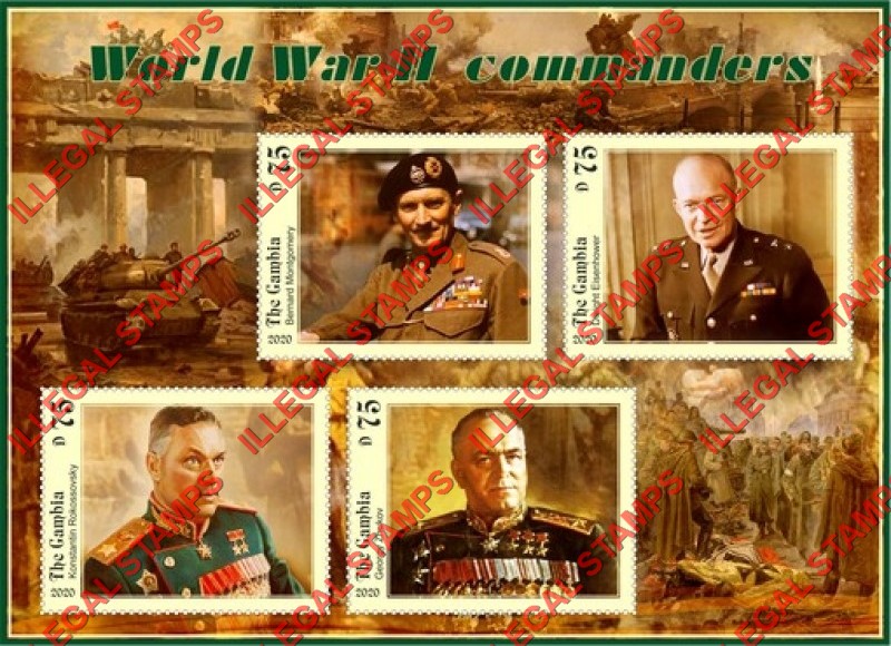 Gambia 2020 World War II Commanders Illegal Stamp Souvenir Sheet of 4