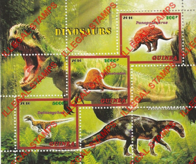 Guinea 2016 Dinosaurs Illegal Stamp Souvenir Sheet of 3 (Sheet 1)