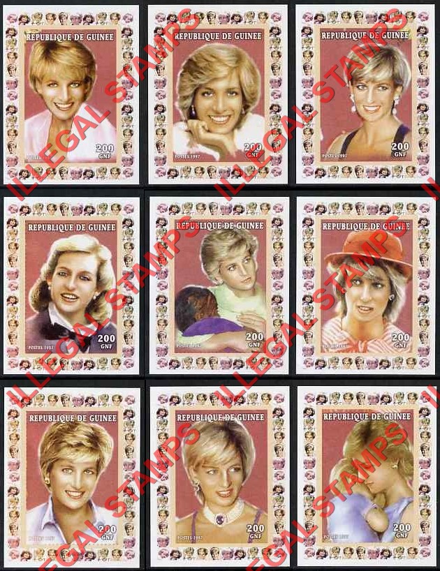 Guinea Republic 1997 Princess Diana Portraits Illegal Deluxe Souvenir Sheets of 1