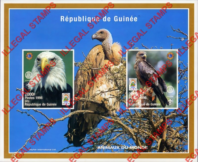 Guinea Republic 1998 Animals of the World Birds of Prey Illegal Stamp Souvenir Sheet of 2