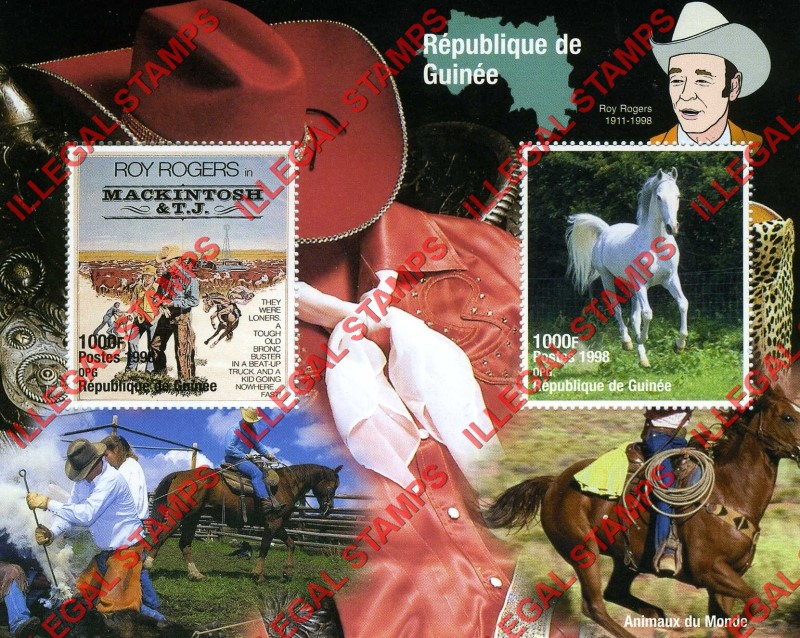 Guinea Republic 1998 Animals of the World Horses and Roy Rogers Illegal Stamp Souvenir Sheet of 2