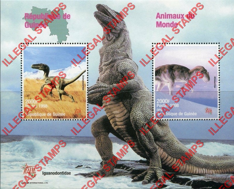 Guinea Republic 1998 Dinosaurs ITALIA 98 Illegal Stamp Souvenir Sheet of 2