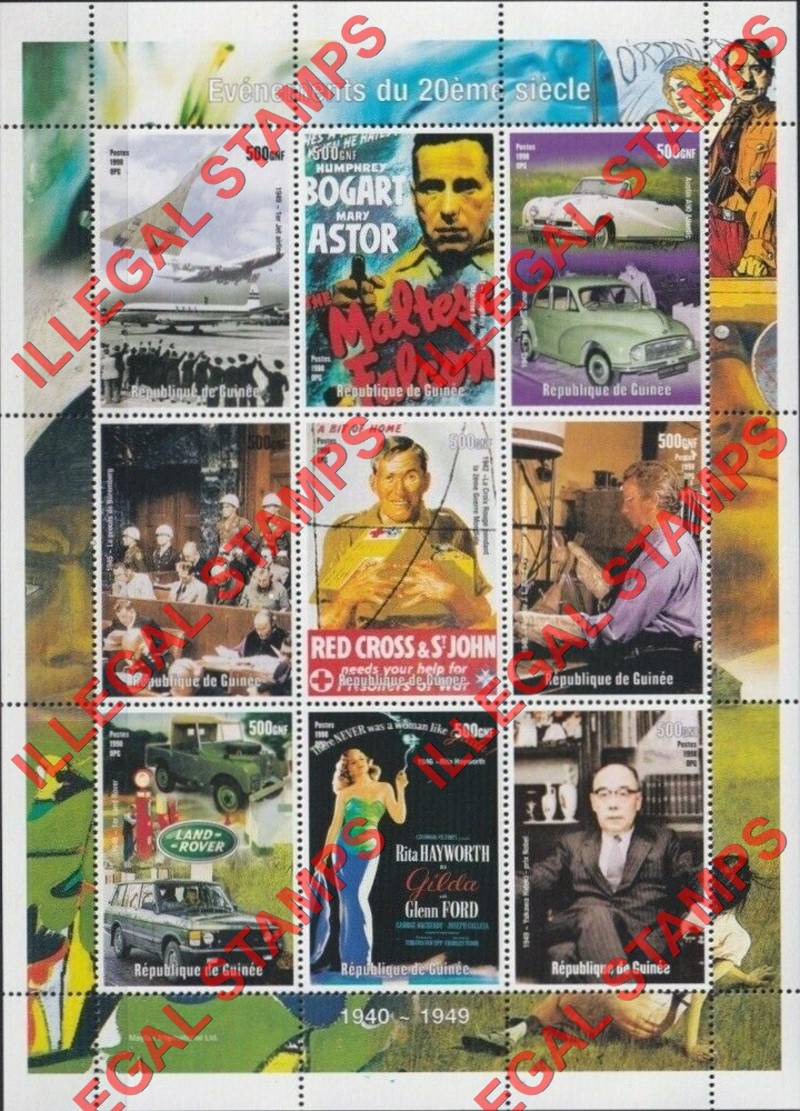 Guinea Republic 1998 Events of the 20th Century 1940-1949 Illegal Stamp Souvenir Sheet of 9