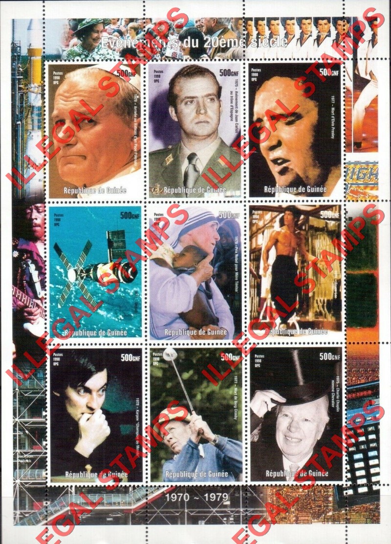 Guinea Republic 1998 Events of the 20th Century 1970-1979 Illegal Stamp Souvenir Sheet of 9