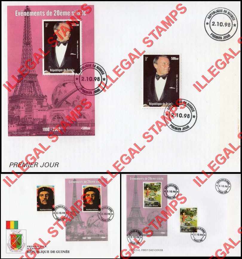 Guinea Republic 1998 Events of the 20th Century Illegal Stamp Souvenir Sheets of 1 on Fake First Day Covers