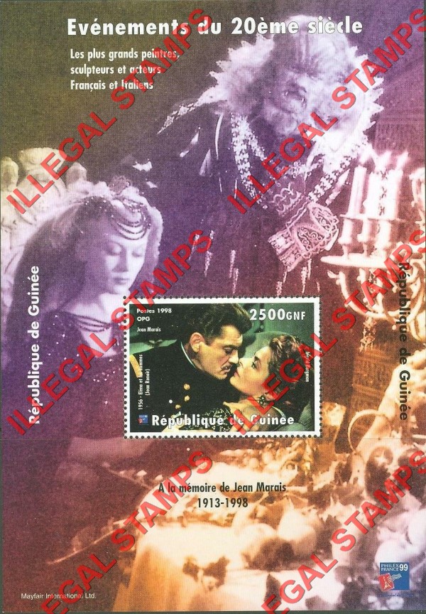 Guinea Republic 1998 Events of the 20th Century Jean Marais Illegal Stamp Souvenir Sheet of 1