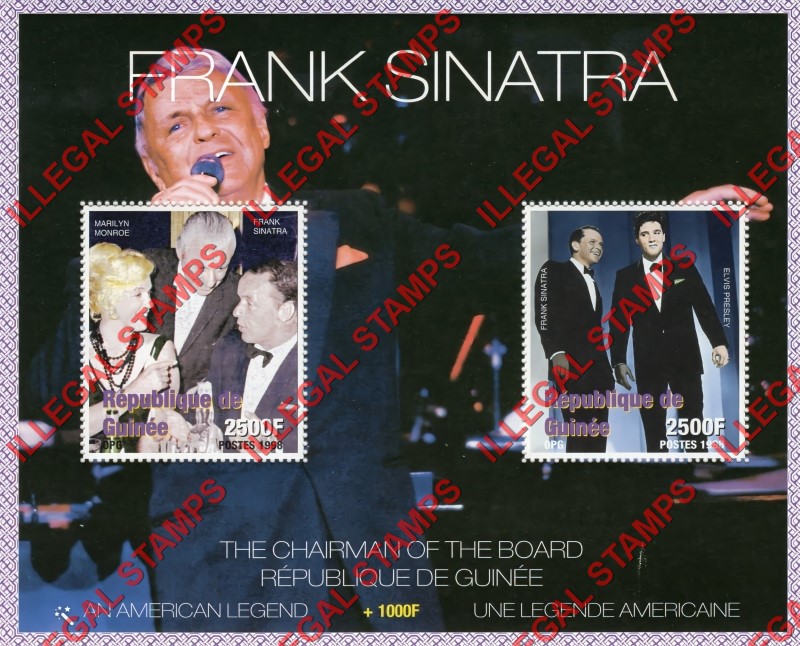 Guinea Republic 1998 Frank Sinatra Illegal Stamp Souvenir Sheet of 2