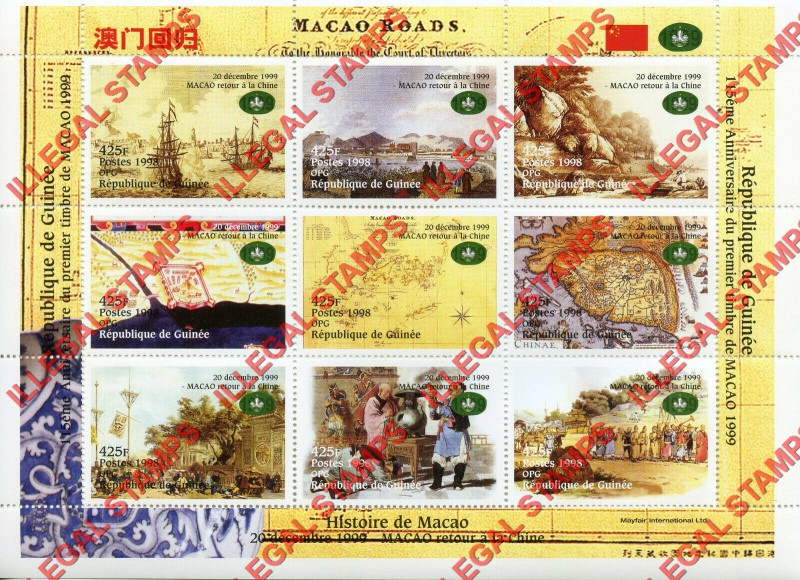 Guinea Republic 1998 Macau Return to China History Illegal Stamp Souvenir Sheet of 9