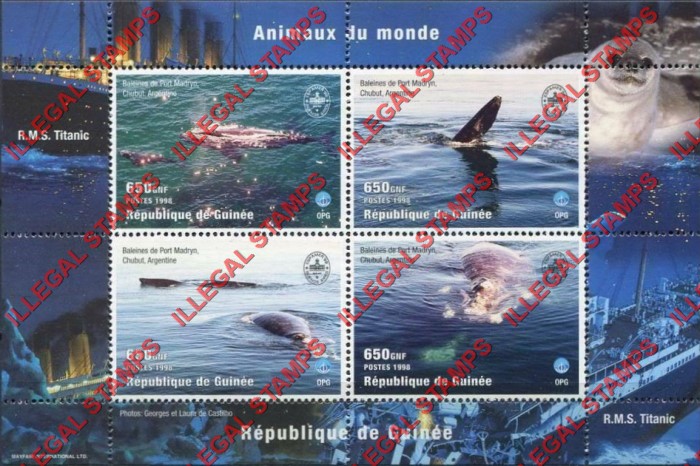 Guinea Republic 1998 Marine Life Whales Illegal Stamp Souvenir Sheet of 4