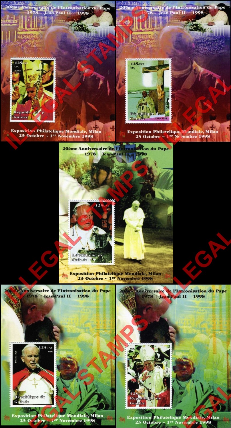 Guinea Republic 1998 Pope John Paul II Illegal Stamp Souvenir Sheets of 1 (Part 2)