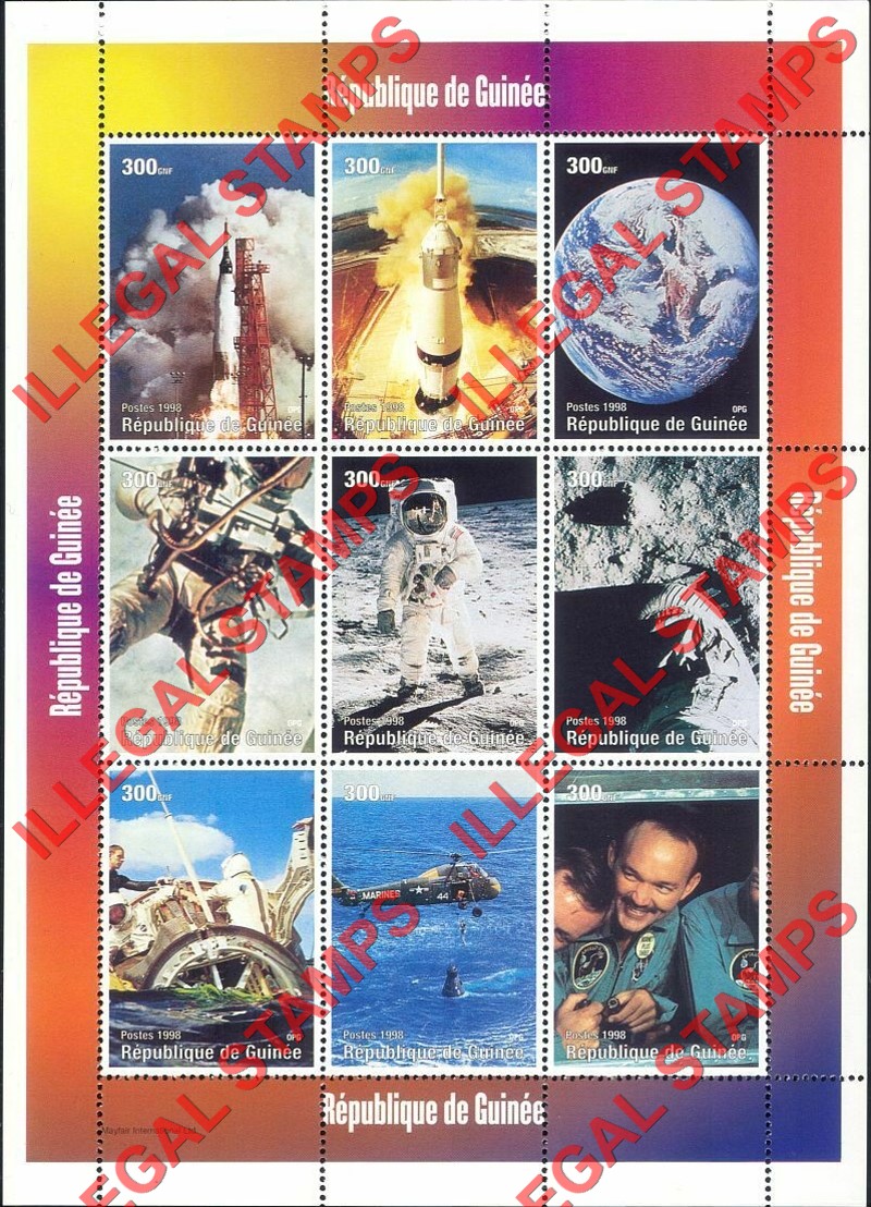 Guinea Republic 1998 Space Flight Phases Illegal Stamp Souvenir Sheet of 9