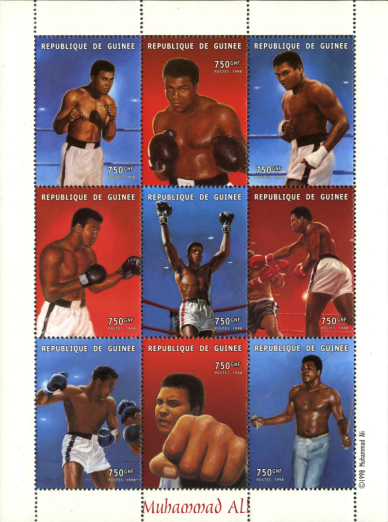 Guinea Republic 1998 Muhammad Ali Stamp Souvenir Sheet of 9 Michel Catalog No. 2087-2095