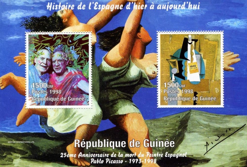 Guinea Republic 1998 Paintings by Pablo Picasso Stamp Souvenir Sheet of 2 Michel Catalog No. BL525