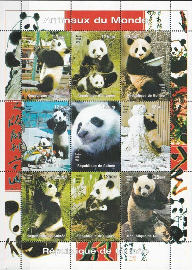 Guinea Republic 1998 Pandas Stamp Souvenir Sheet of 9 Michel Catalog No. 1778-1786