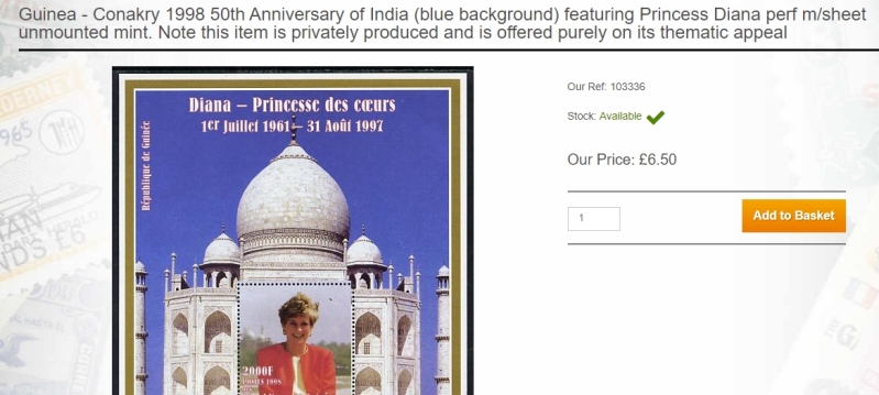 Guinea Republic 1998 Princess Diana India Independence 2000F Stamp Souvenir Sheet of 1 Stated to be Privately Produced