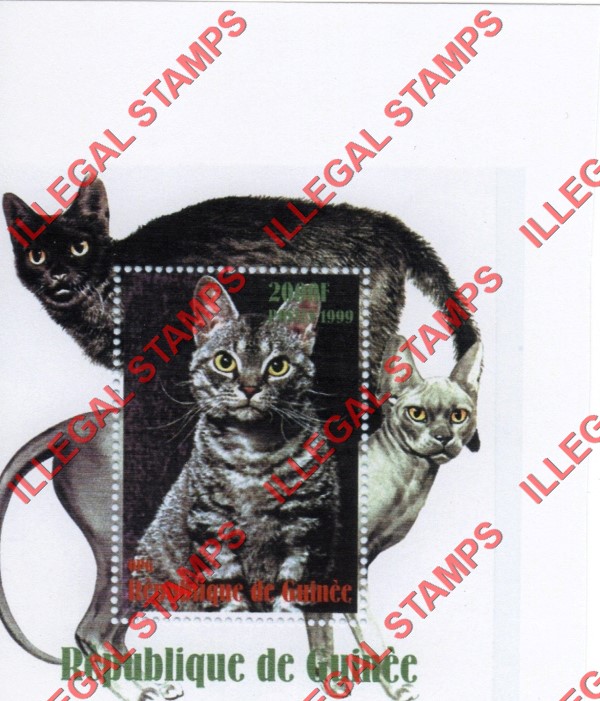 Guinea Republic 1999 Cats Illegal Stamp Souvenir Sheet of 1