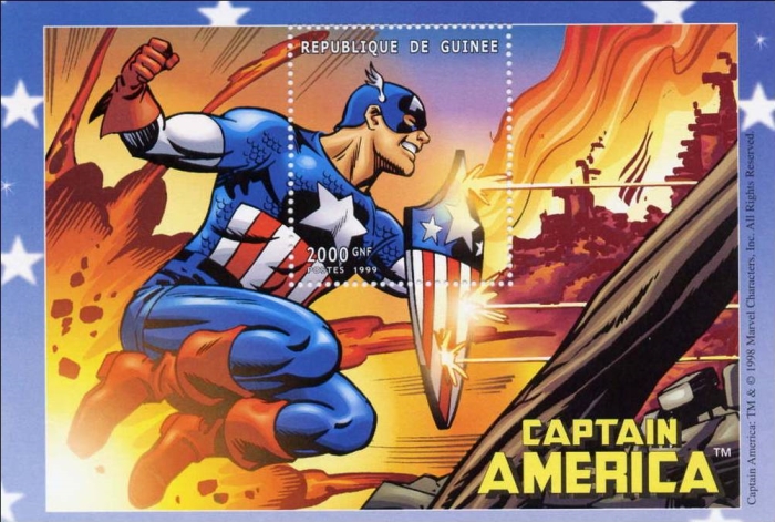 Guinea Republic 1999 Captain America Stamp Souvenir Sheet of 1 Michel Catalog No. BL578