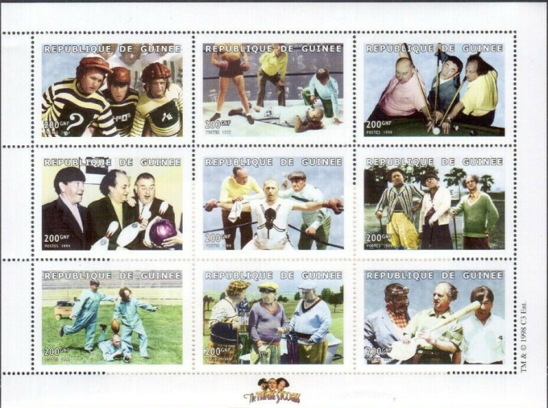 Guinea Republic 1999 The Three Stooges Stamp Souvenir Sheet of 9 Michel Catalog No. 2243-2251