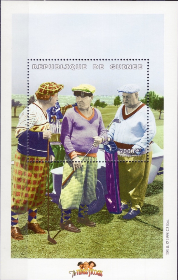 Guinea Republic 1999 The Three Stooges Stamp Souvenir Sheet of 1 Michel Catalog No. BL571