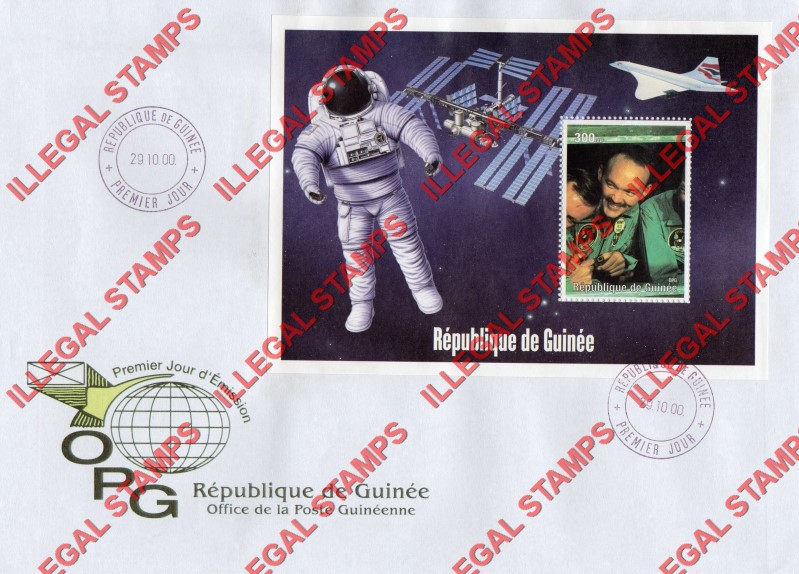 Guinea Republic 2000 Space Exploration Concorde Illegal Stamp Souvenir Sheet of 1 on Fake First Day Cover