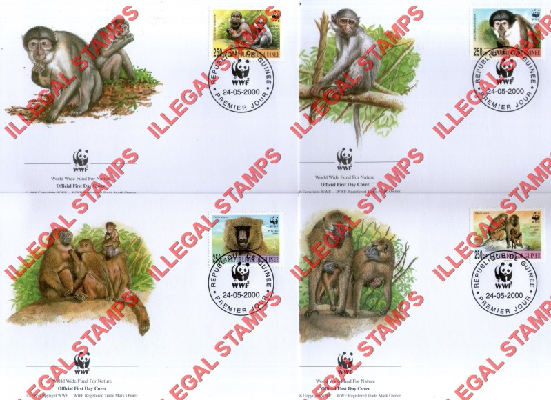Guinea Republic 2000 WWF (World Wildlife Foundation) Magaby Baboons Illegal Stamps on Fake First Day Covers