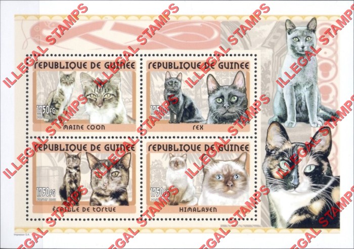 Guinea Republic 2002 Cats Illegal Stamp Souvenir Sheet of 4