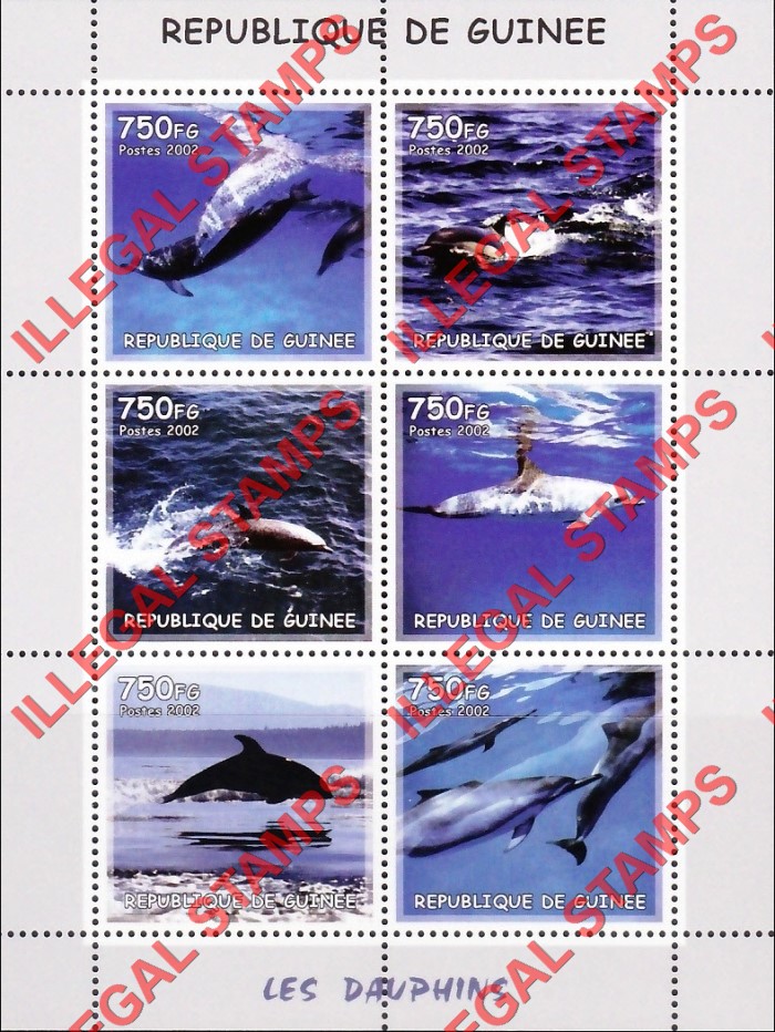 Guinea Republic 2002 Dolphins Illegal Stamp Souvenir Sheet of 6