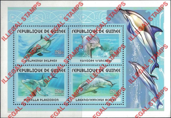 Guinea Republic 2002 Dolphins Illegal Stamp Souvenir Sheet of 4