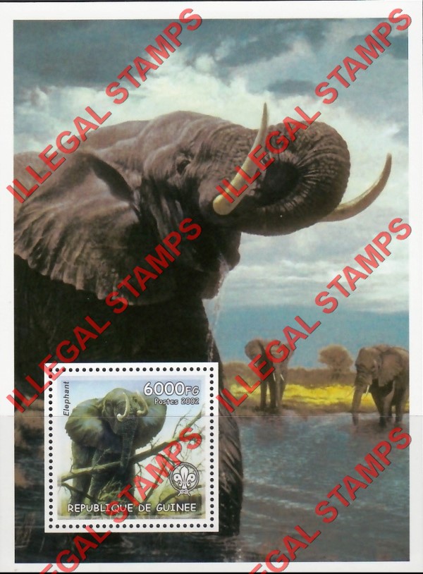 Guinea Republic 2002 Elephants Illegal Stamp Souvenir Sheet of 1