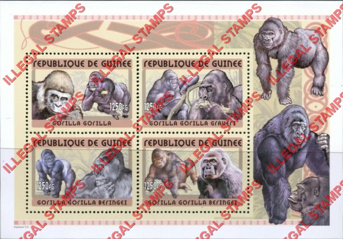 Guinea Republic 2002 Gorillas Illegal Stamp Souvenir Sheet of 4