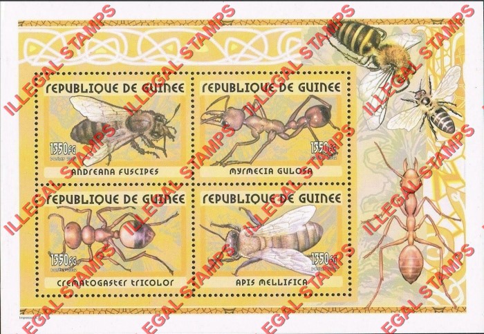Guinea Republic 2002 Insects Ants Bees Illegal Stamp Souvenir Sheet of 4
