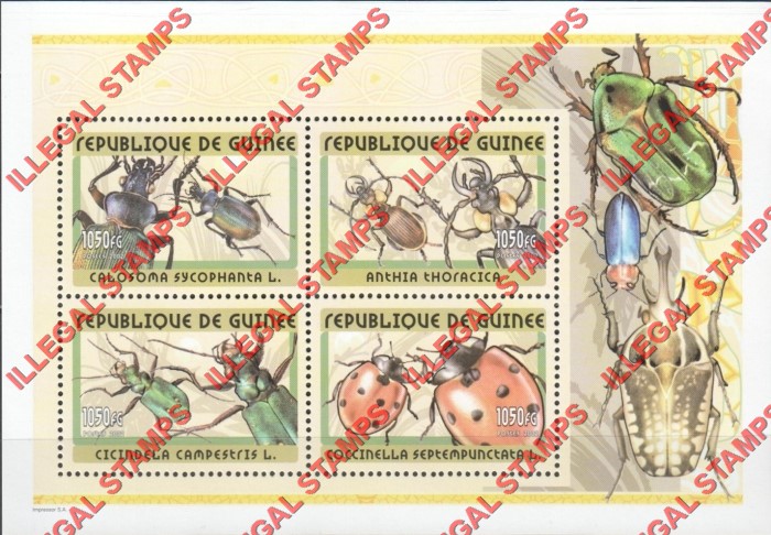 Guinea Republic 2002 Insects Beetles Illegal Stamp Souvenir Sheet of 4