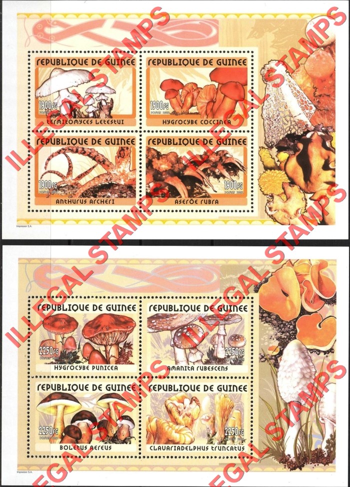 Guinea Republic 2002 Mushrooms Illegal Stamp Souvenir Sheets of 4