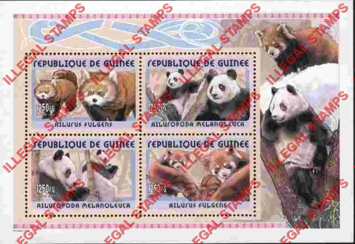 Guinea Republic 2002 Pandas Illegal Stamp Souvenir Sheet of 4