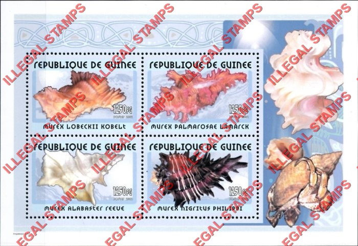 Guinea Republic 2002 Shells Illegal Stamp Souvenir Sheet of 4