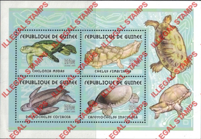 Guinea Republic 2002 Turtles Illegal Stamp Souvenir Sheet of 4